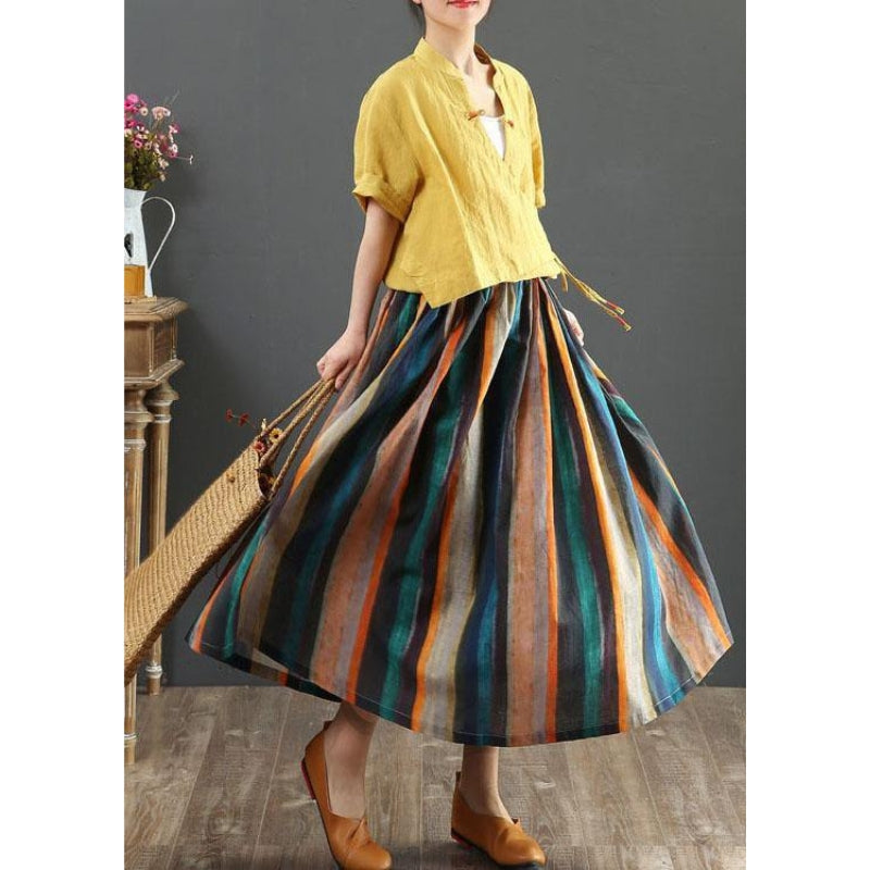Artistic Striped Pleated Skirt