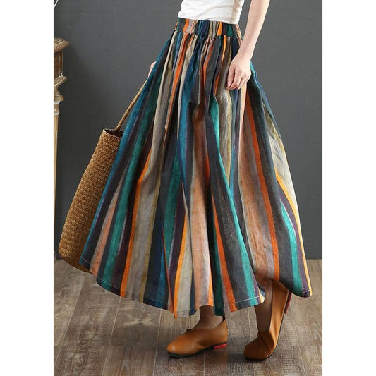 Artistic Striped Pleated Skirt