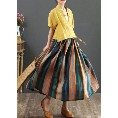 Artistic Striped Pleated Skirt