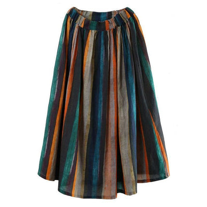 Artistic Striped Pleated Skirt
