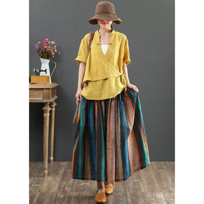Artistic Striped Pleated Skirt